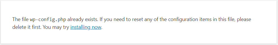 The file 'wp-config.php' already exists